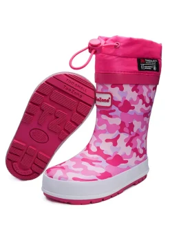ToeZone Girls Pink Lucy Camo Tie Top Wellies (Younger 6-Older 12)
