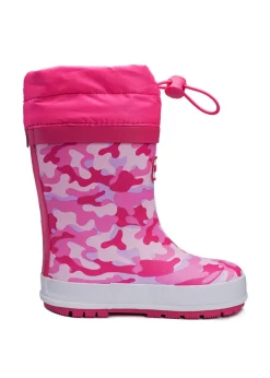 ToeZone Girls Pink Lucy Camo Tie Top Wellies (Younger 6-Older 12)