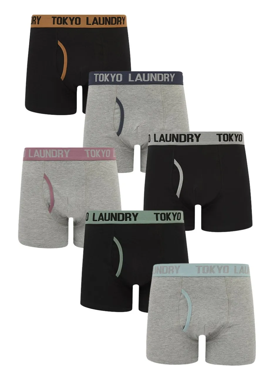 Tokyo Laundry Black & Grey Cotton 6-Pack Boxers