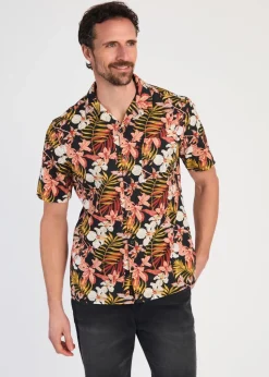 Tokyo Laundry Black Cotton Printed Poplin Short Sleeve Shirt