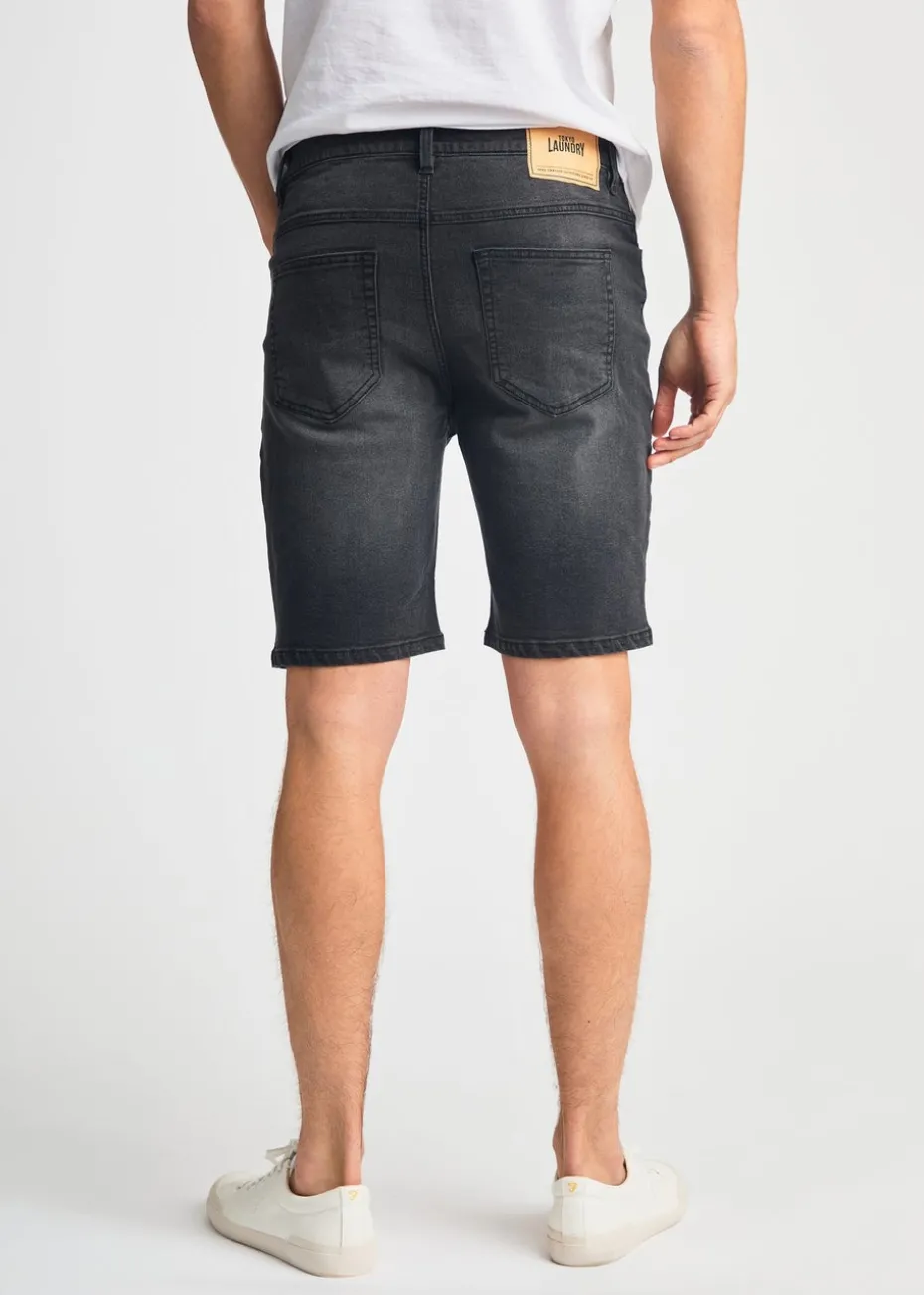 Tokyo Laundry Black Cotton Blend Regular-Fit Denim Shorts