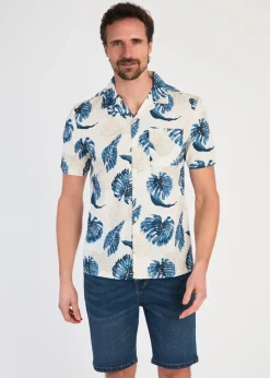 Tokyo Laundry Blue Cotton Printed Poplin Short Sleeve Shirt