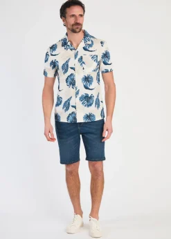 Tokyo Laundry Blue Cotton Printed Poplin Short Sleeve Shirt