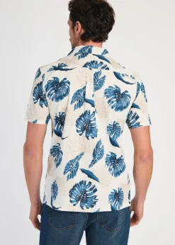 Tokyo Laundry Blue Cotton Printed Poplin Short Sleeve Shirt