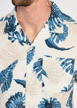 Tokyo Laundry Blue Cotton Printed Poplin Short Sleeve Shirt