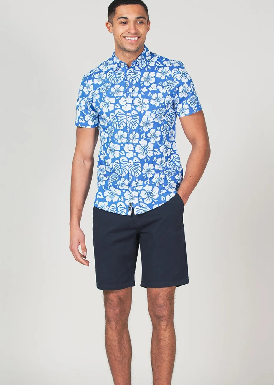 Tokyo Laundry Blue Cotton Short Sleeve Button-Up Printed Shirt