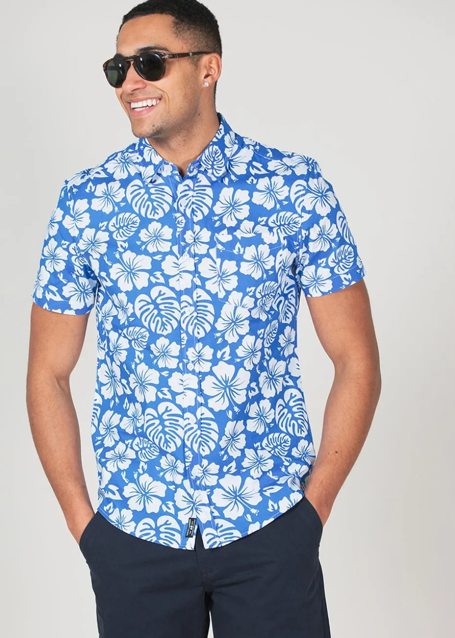 Tokyo Laundry Blue Cotton Short Sleeve Button-Up Printed Shirt