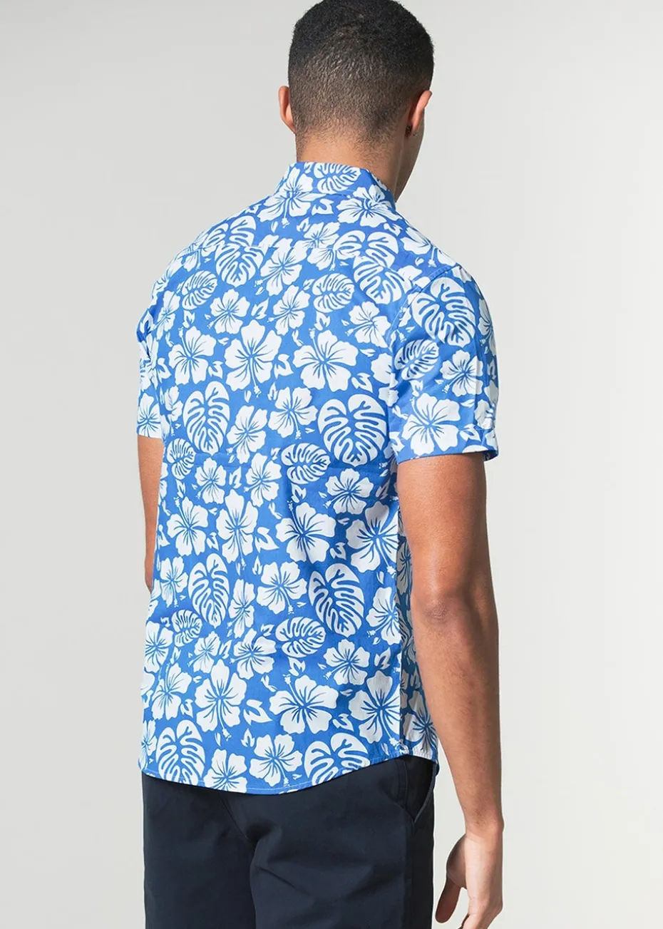 Tokyo Laundry Blue Cotton Short Sleeve Button-Up Printed Shirt