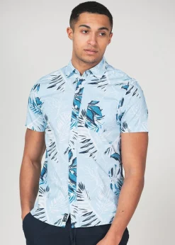 Tokyo Laundry Blue Cotton Short Sleeve Button-Up Printed Shirt