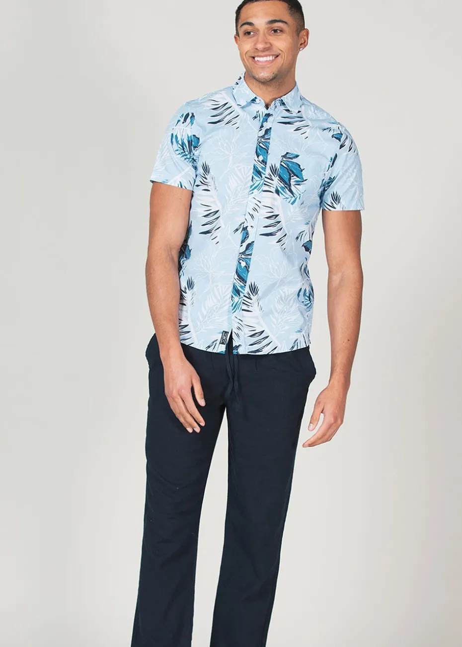 Tokyo Laundry Blue Cotton Short Sleeve Button-Up Printed Shirt