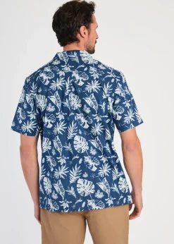 Tokyo Laundry Blue Cotton Printed Poplin Short Sleeve Shirt
