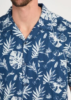 Tokyo Laundry Blue Cotton Printed Poplin Short Sleeve Shirt