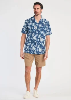 Tokyo Laundry Blue Cotton Printed Poplin Short Sleeve Shirt