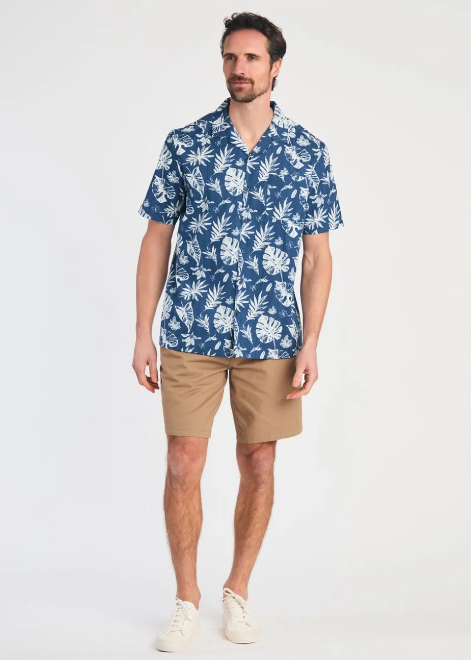 Tokyo Laundry Blue Cotton Printed Poplin Short Sleeve Shirt