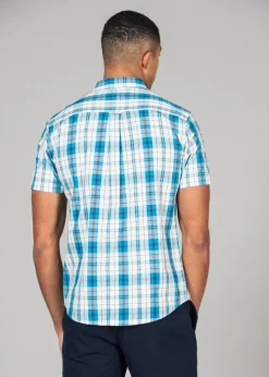 Tokyo Laundry Blue Cotton Short Sleeve Button-Up Checked Shirt