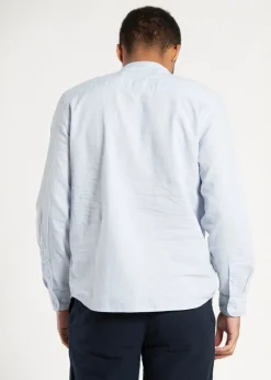 Tokyo Laundry Blue Linen Blend Button Up Shirt With Grandad Collar