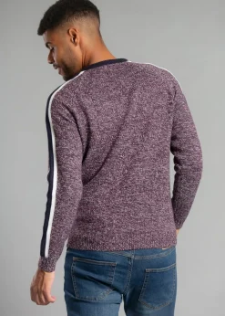 Tokyo Laundry Burgundy Crew Neck Jumper with Contrast Sleeve
