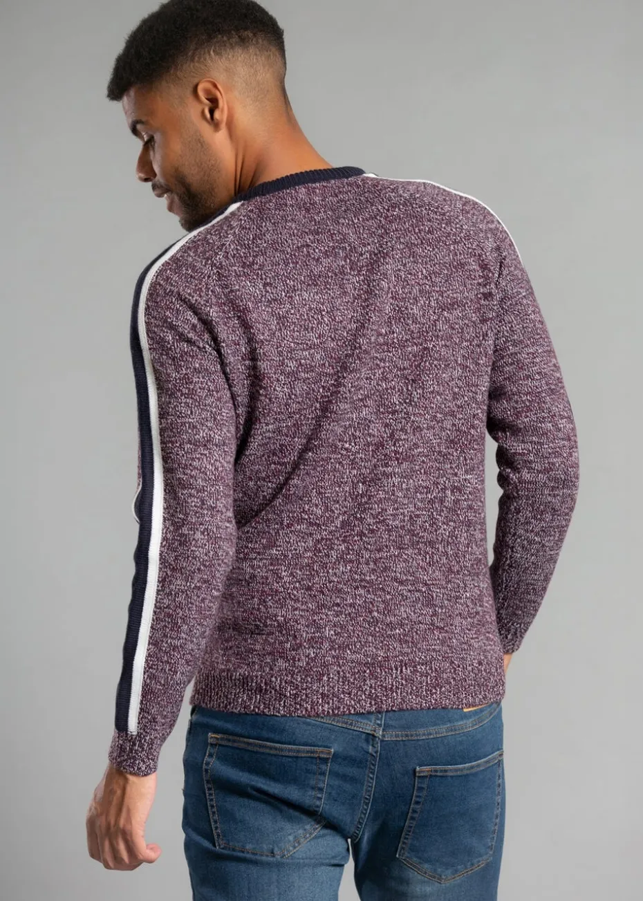 Tokyo Laundry Burgundy Crew Neck Jumper with Contrast Sleeve