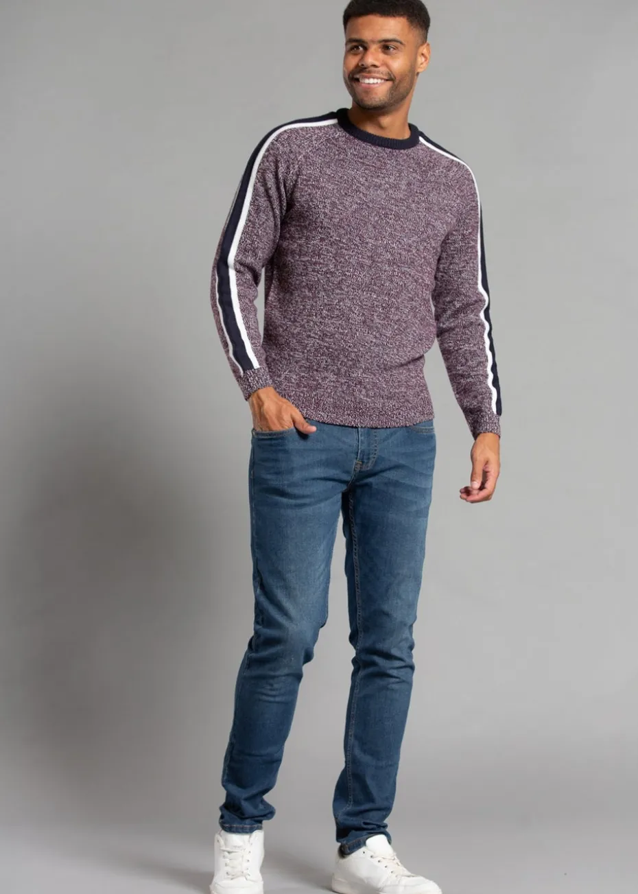 Tokyo Laundry Burgundy Crew Neck Jumper with Contrast Sleeve
