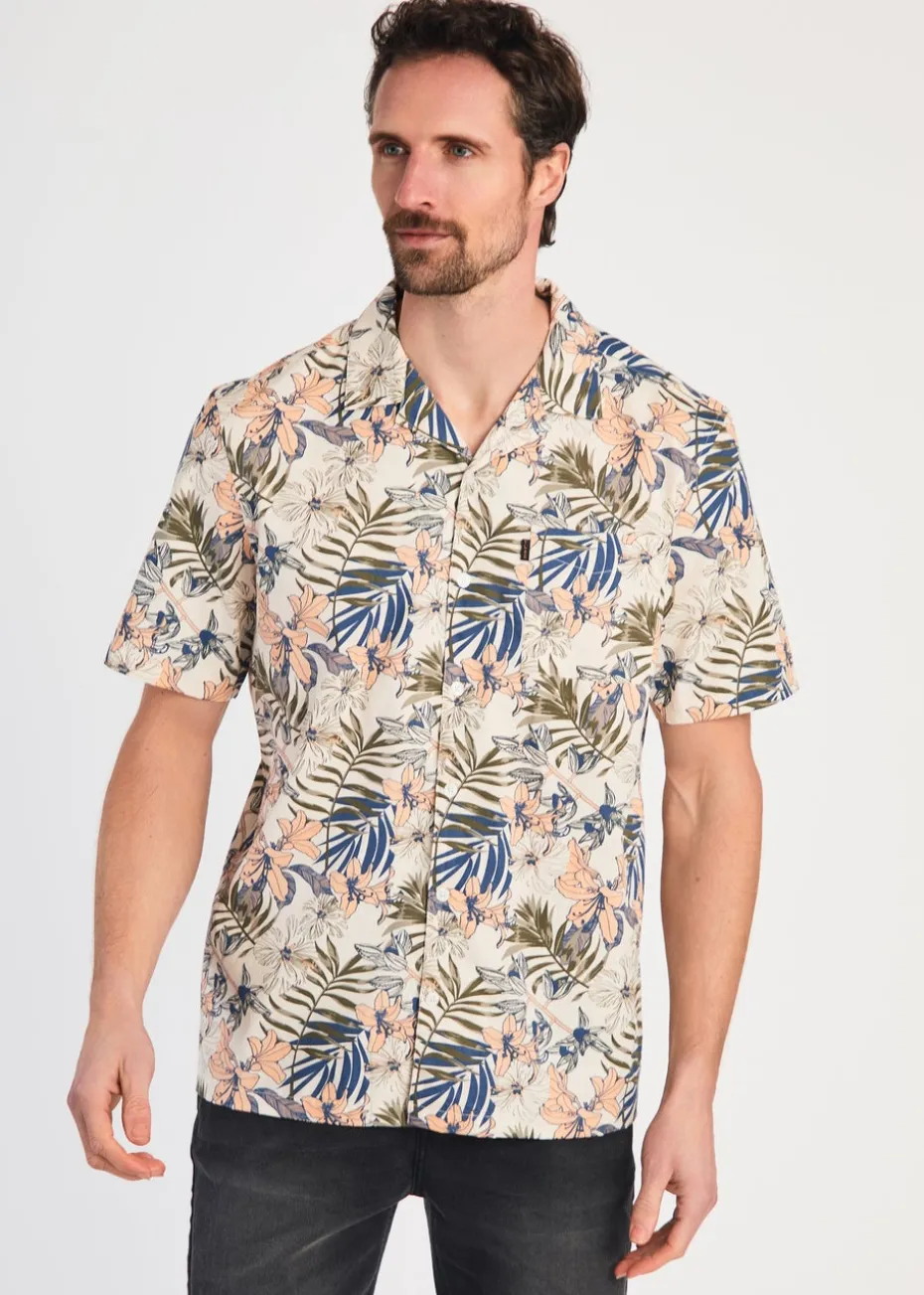 Tokyo Laundry Cream Cotton Printed Poplin Short Sleeve Shirt