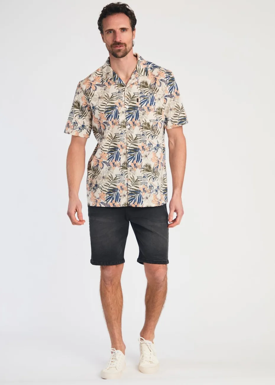Tokyo Laundry Cream Cotton Printed Poplin Short Sleeve Shirt