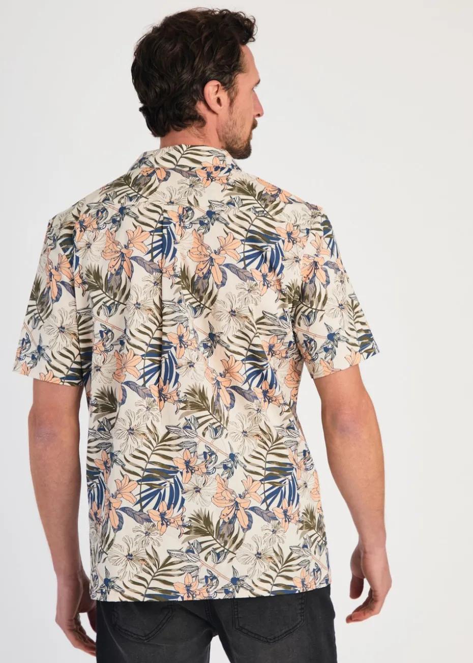 Tokyo Laundry Cream Cotton Printed Poplin Short Sleeve Shirt