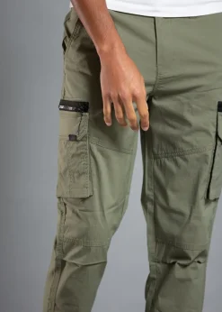 Tokyo Laundry Khaki Cotton Blend Cargo Trousers with Zipped Hems