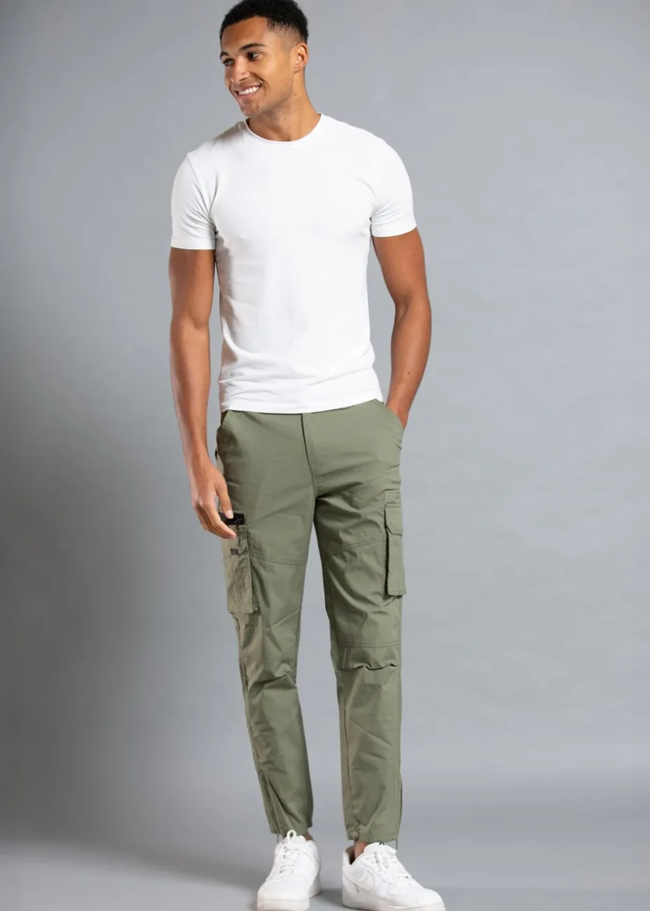 Tokyo Laundry Khaki Cotton Blend Cargo Trousers with Zipped Hems