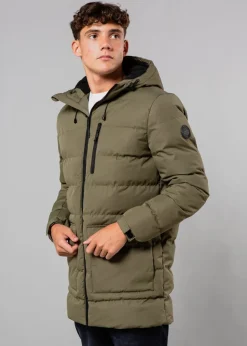 Tokyo Laundry Khaki Hooded Padded Parka Jacket with Toggles