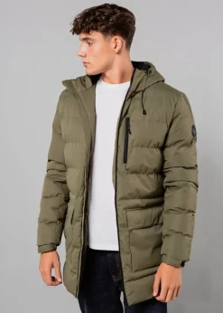 Tokyo Laundry Khaki Hooded Padded Parka Jacket with Toggles