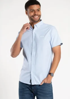 Tokyo Laundry Light Blue Cotton Short Sleeved Button-Up Oxford Shirt