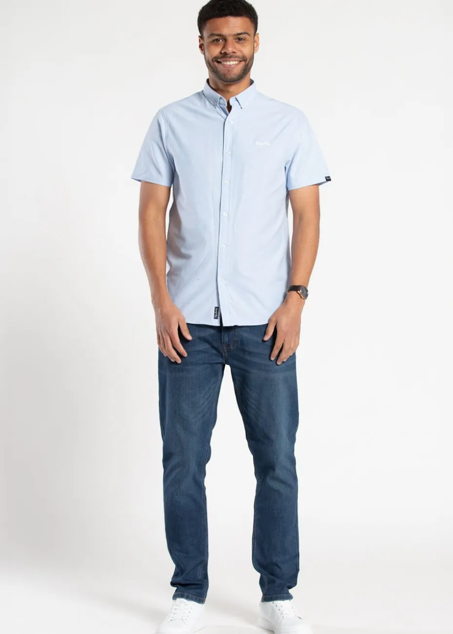 Tokyo Laundry Light Blue Cotton Short Sleeved Button-Up Oxford Shirt