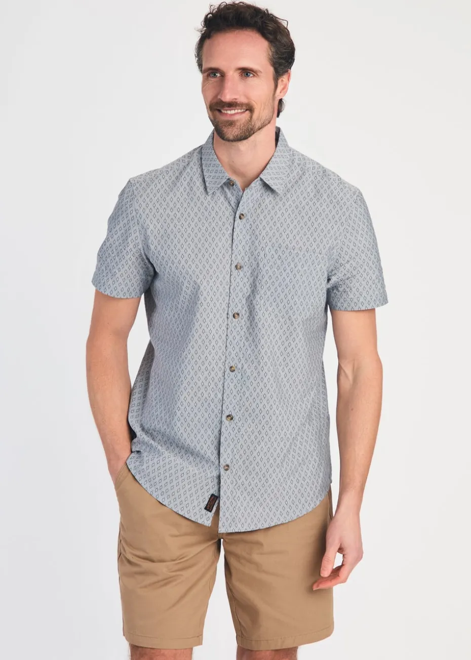 Tokyo Laundry Light Grey Cotton Printed Chambray Short Sleeve Shirt