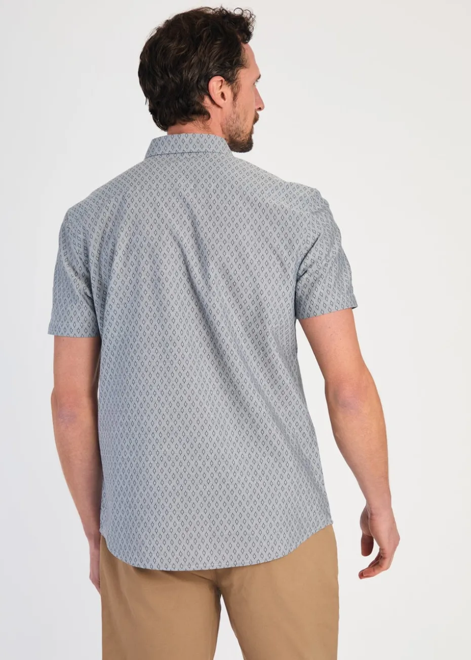 Tokyo Laundry Light Grey Cotton Printed Chambray Short Sleeve Shirt