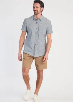 Tokyo Laundry Light Grey Cotton Printed Chambray Short Sleeve Shirt