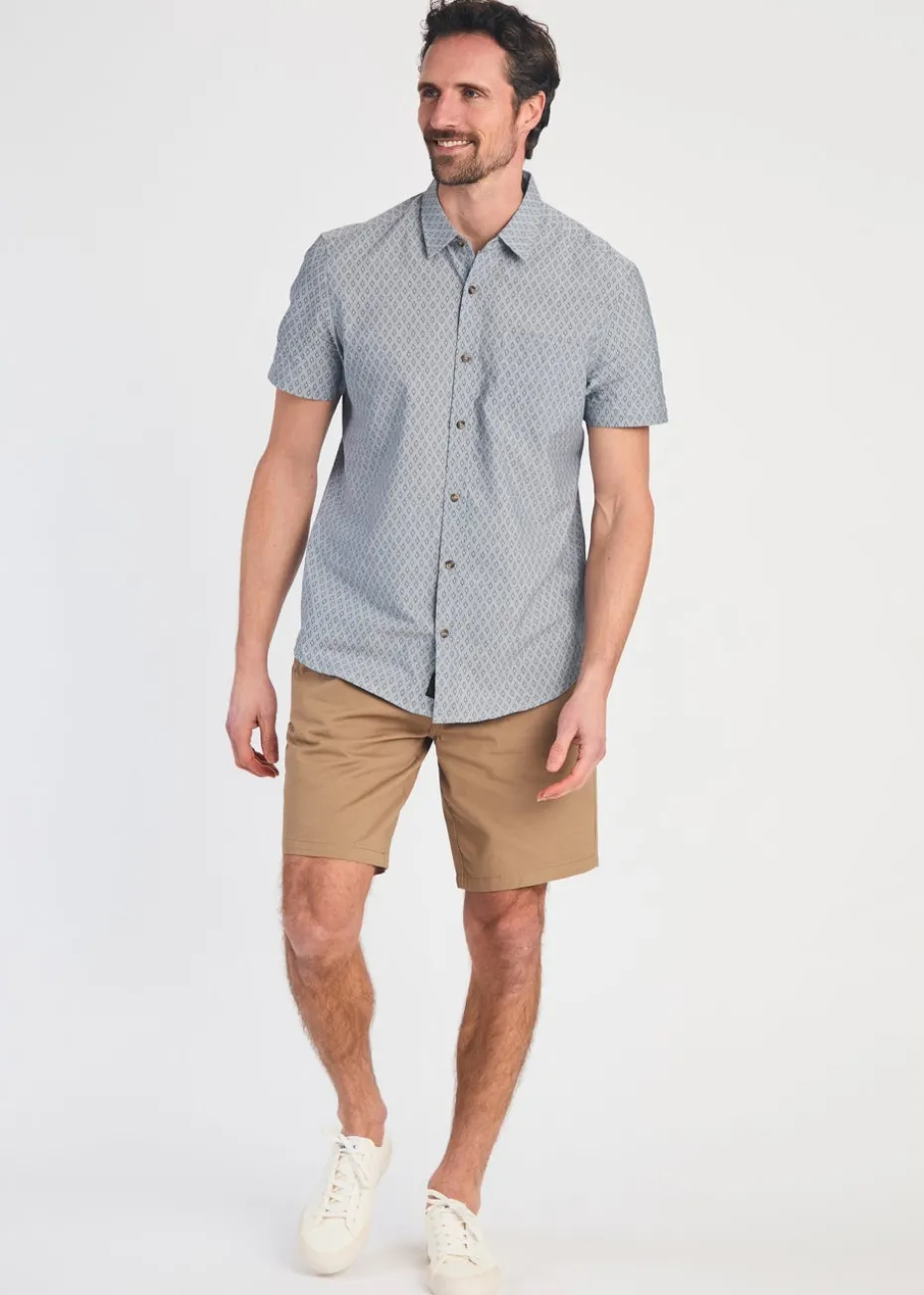 Tokyo Laundry Light Grey Cotton Printed Chambray Short Sleeve Shirt