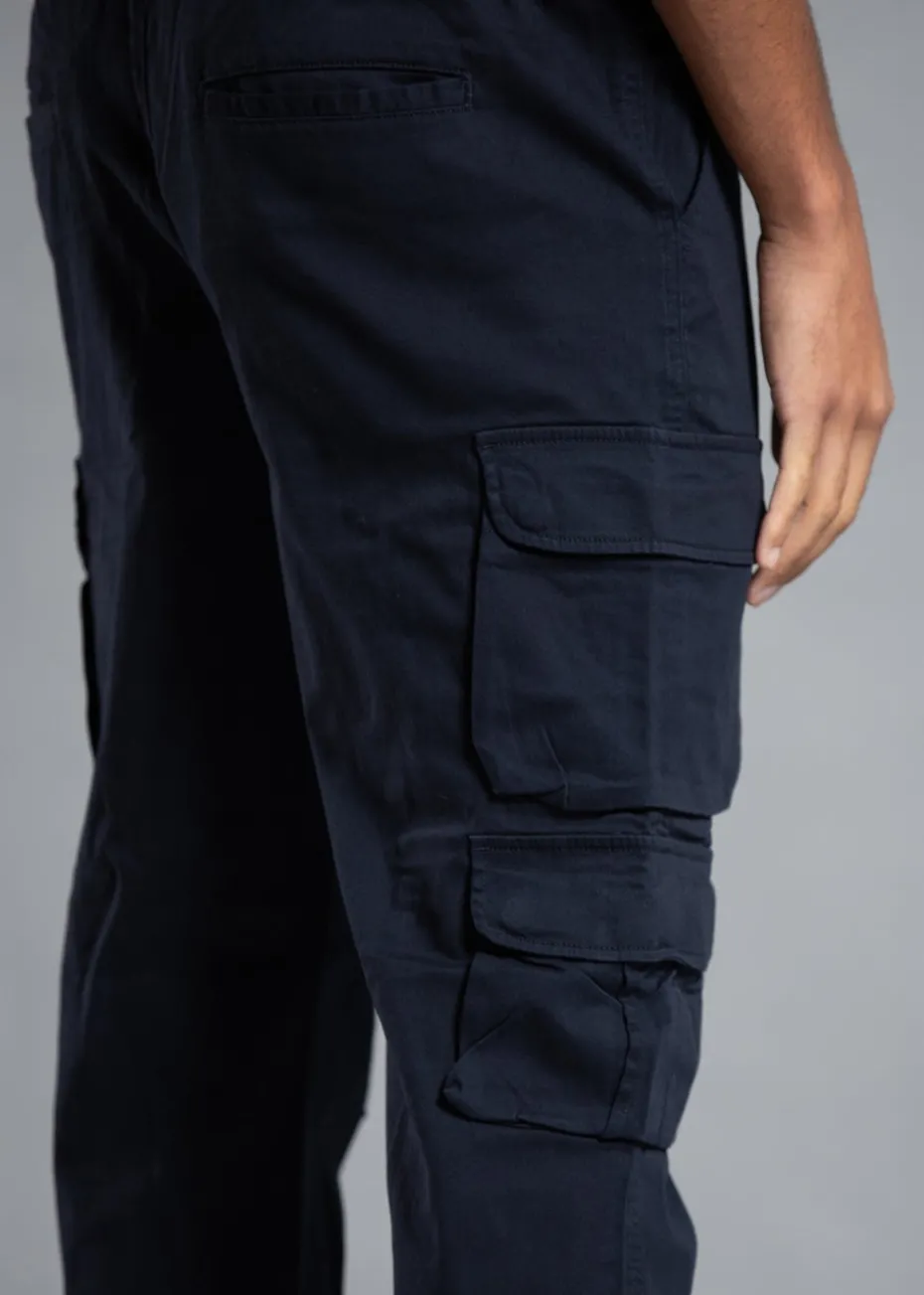 Tokyo Laundry Navy Belted Cotton Cargo Trousers