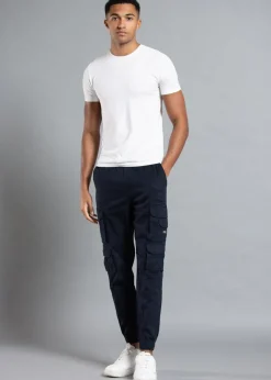 Tokyo Laundry Navy Belted Cotton Cargo Trousers