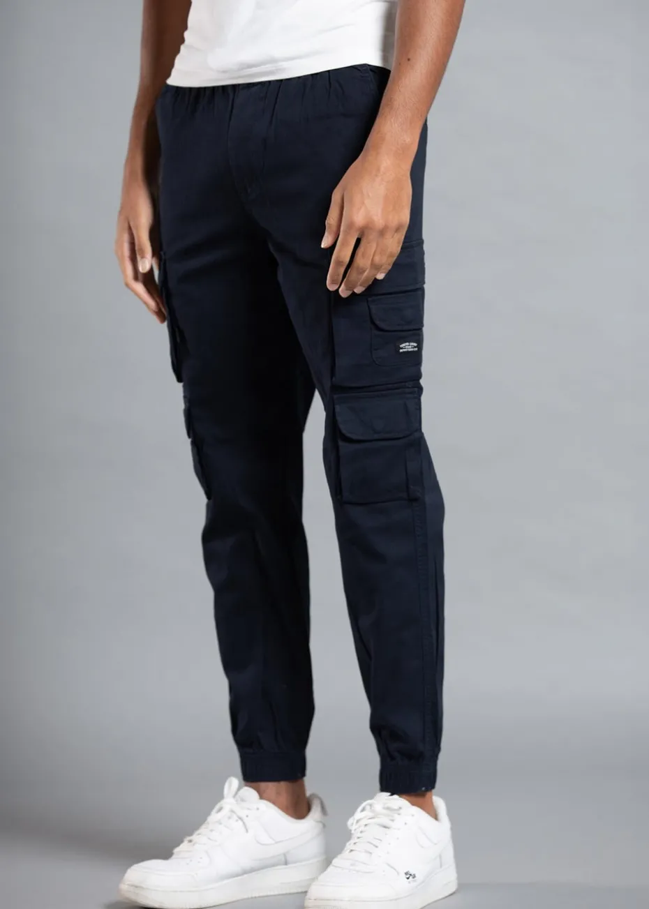 Tokyo Laundry Navy Belted Cotton Cargo Trousers