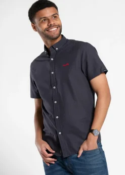 Tokyo Laundry Navy Cotton Short Sleeved Button-Up Oxford Shirt