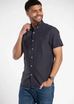 Tokyo Laundry Navy Cotton Short Sleeved Button-Up Oxford Shirt