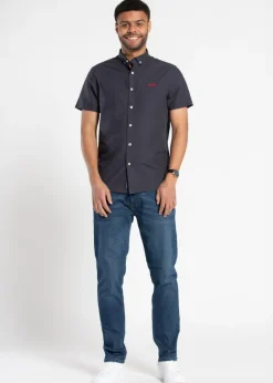 Tokyo Laundry Navy Cotton Short Sleeved Button-Up Oxford Shirt