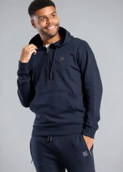 Tokyo Laundry Navy Cotton Blend Hoody with Neck Zip Fastening