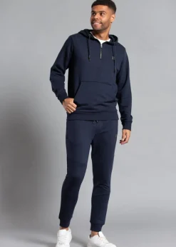 Tokyo Laundry Navy Cotton Blend Hoody with Neck Zip Fastening