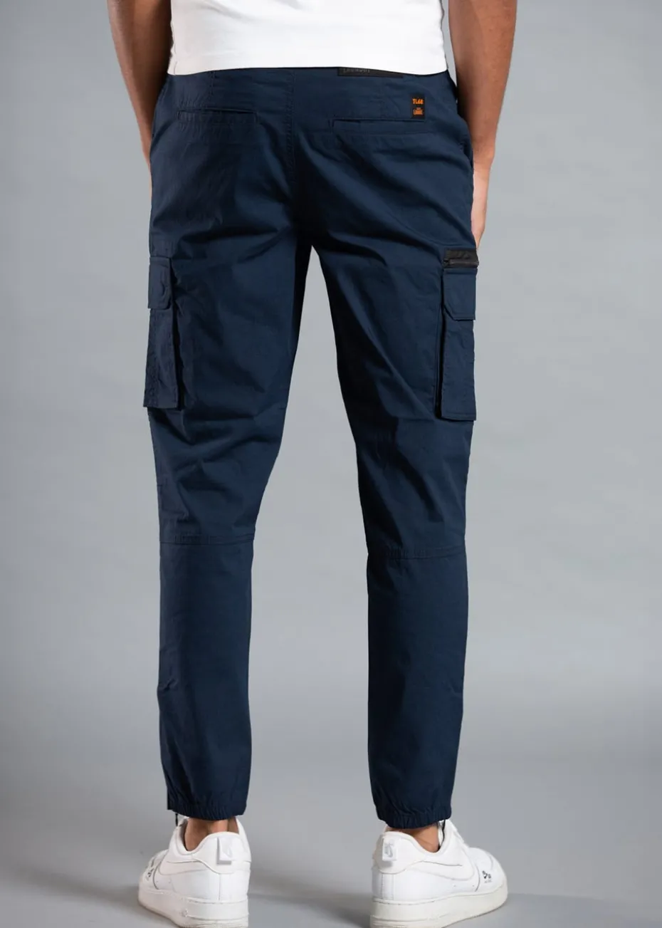 Tokyo Laundry Navy Cotton Blend Cargo Trousers with Zipped Hems