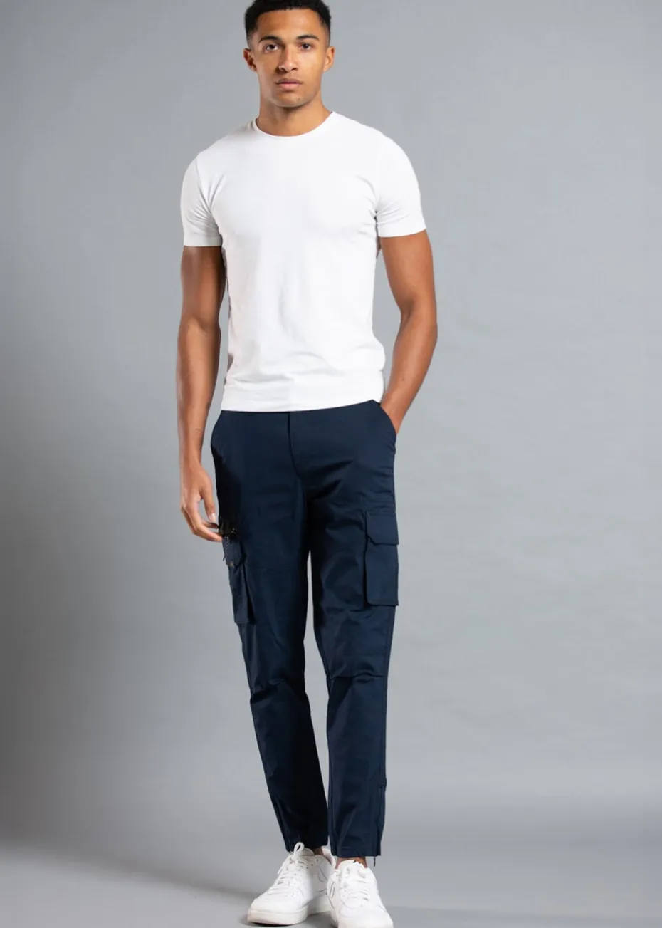 Tokyo Laundry Navy Cotton Blend Cargo Trousers with Zipped Hems