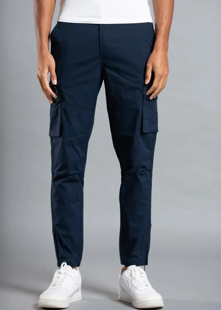 Tokyo Laundry Navy Cotton Blend Cargo Trousers with Zipped Hems