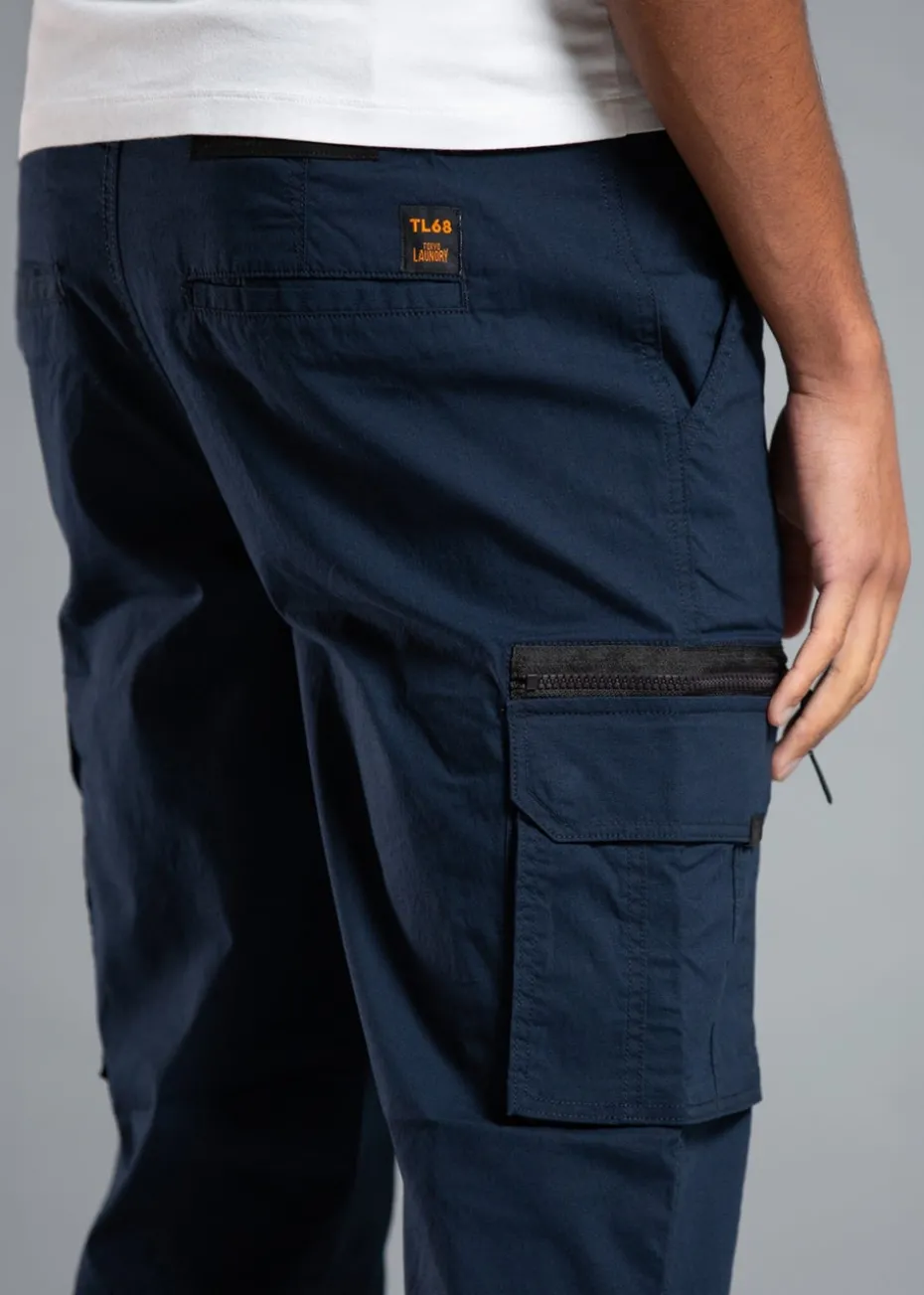 Tokyo Laundry Navy Cotton Blend Cargo Trousers with Zipped Hems