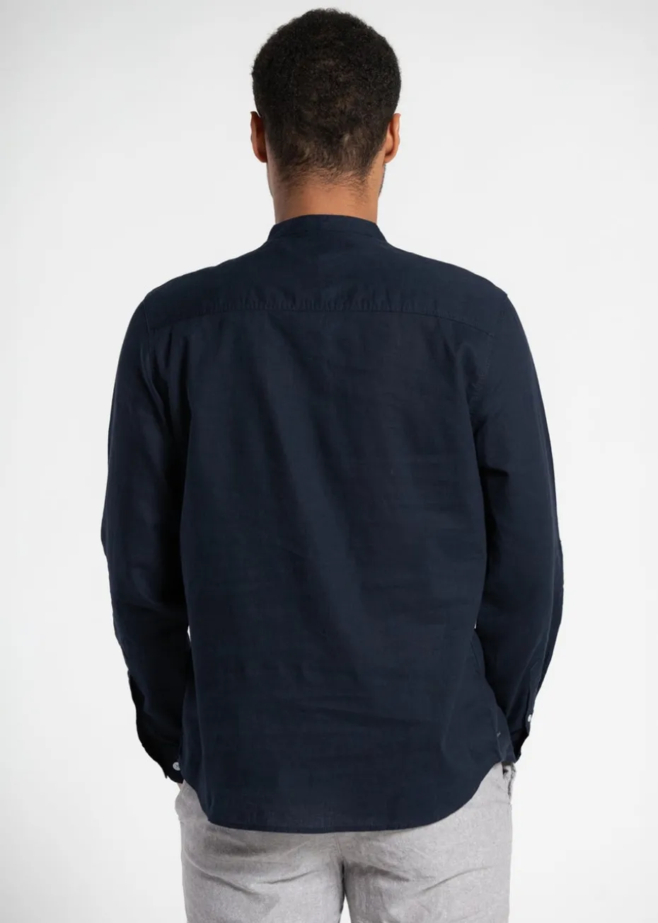 Tokyo Laundry Navy Linen Blend Button Up Shirt With Grandad Collar