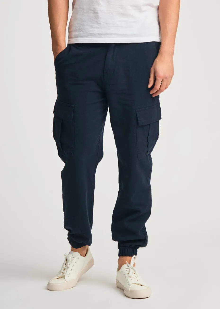 Tokyo Laundry Navy Linen Blend Cargo-Style Trousers